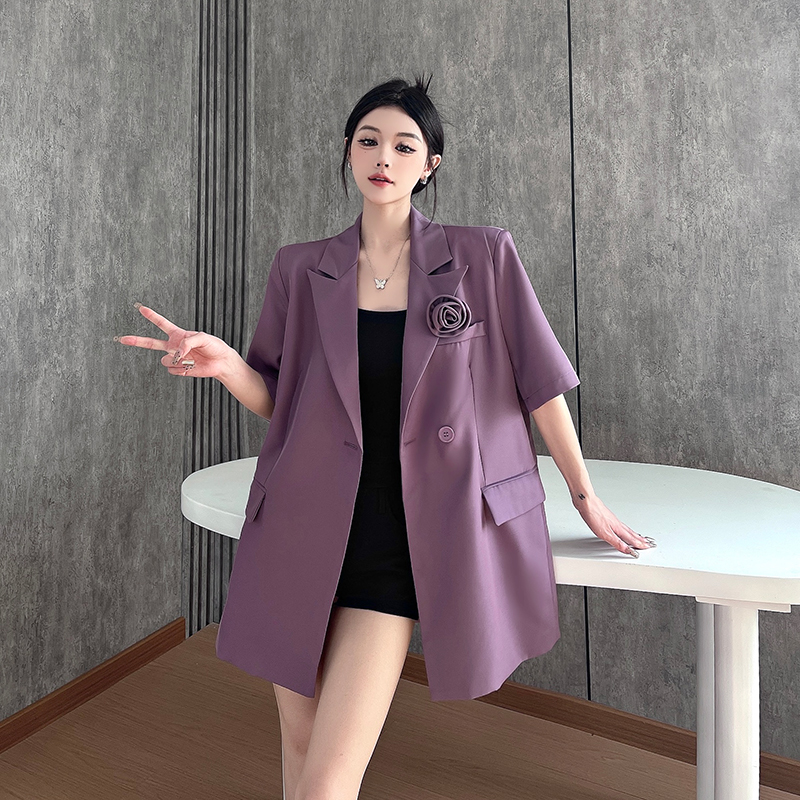 FA25130# 紫色轻奢西装外套女新款小众设计高级感垫肩西服上衣  服裝批發女裝批發服飾貨源