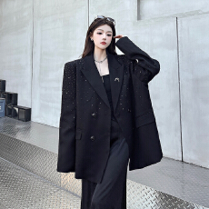 批发实拍实价黑色小众设计感烫钻西装外套女秋季新款高级轻奢<b class='q'>西服</b>上衣