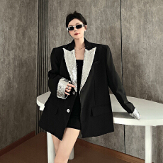 批发实拍实价 小众亮片拼接西装<b class='q'>外套</b><b class='q'>女</b>春秋新款高级感垫肩西服上衣潮