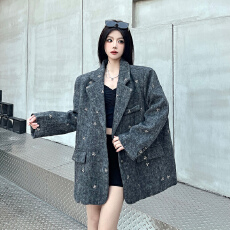 批发实拍实价蝴蝶结毛呢西装外套<b class='q'>女</b>秋冬季新款小众设计感气质垫肩<b class='q'>西服</b>