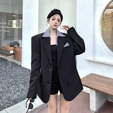 批发实拍实价 可拆卸假两件衬衫领<b class='q'>西装外套</b>女高级设计感宽松垫肩西服