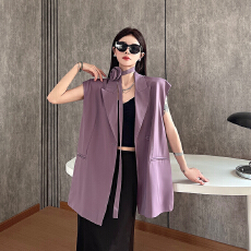 批发实拍实价休闲设计感超火通勤无袖西装马甲上衣女<b class='q'>夏</b>季新款叠穿上衣