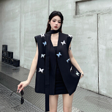 批发实拍实价 简约设计风时髦马甲无领<b class='q'>西装外套</b>女夏季高级感西服上衣