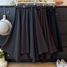 批发韩系设计感配腰带褶皱<b class='q'>半身裙</b>女秋2025<b class='q'>不规则</b>高腰A字宽松大摆伞裙