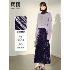 批发高级感新中式国风气质丝绒半身裙秋冬季百搭半裙加绒加厚a字长款