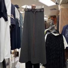 批发复古高级感气质灰色半身裙配腰带女秋季时尚高腰显瘦垂感a字长裙