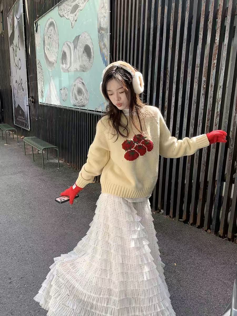 도트 무늬 망사 케이크 드레스 2026 가을 요정 가스 퍼프 롱 코트 거즈 스커트 계층의 감각 한 마디 반신 스커트 여성