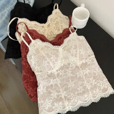批发大码新款蕾丝吊带<b class='q'>背心女</b>美背内衣带胸垫一体上衣内搭可外穿打底衫