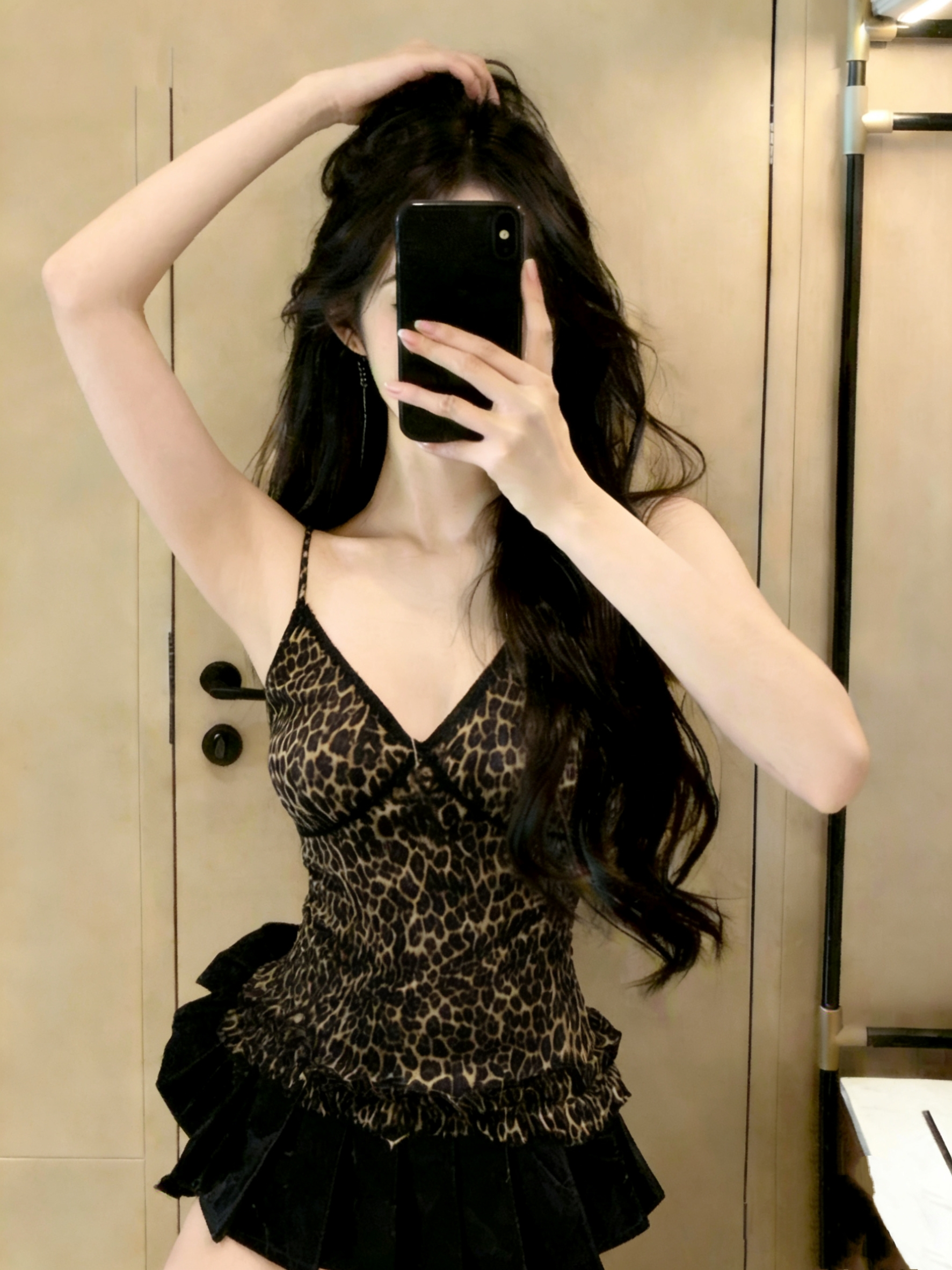 실사 정가 아메리칸 레오파드 무늬 레트로 V넥 캐미솔 핫걸 몸매 가꾸기