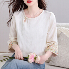 批发实拍2026春季新款长袖提花衬衫减龄优雅袖口刺绣亮片套头小衫女