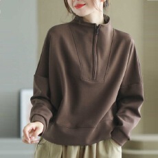 批发立领半拉链卫衣女士秋冬款洋气外穿长袖套头休闲上衣宽松<b class='q'>大码</b>女装