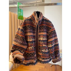 批发高级感费尔岛羊羔毛外套女冬2025新款宽松加厚保暖立领摇粒绒上衣