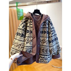 批发高级感超好看羊羔毛夹棉外套女冬2025新款宽松连帽棉服摇粒绒上衣