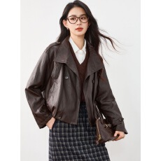 皮衣外套女2026秋季新款翻领休闲宽松短款时髦洋气pu皮夹克