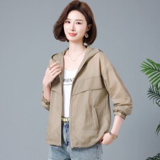 批发连帽防晒<b class='q'>外套</b>女宽松2026夏季新款中老<b class='q'>妈妈</b>休闲大码上衣透气防晒服