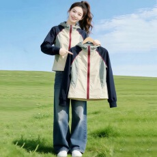 批发美式复古撞色拼接长袖立领外套女2026夏修身新款轻薄防晒冲锋上衣
