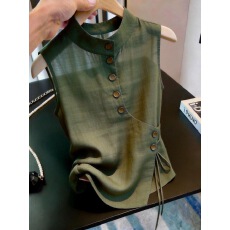 批发<b class='q'>韩版</b>立领纽扣背心女夏修身减龄时髦超好看显瘦内搭上衣设计感小众