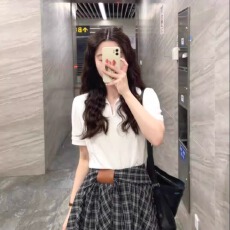 批发初夏穿搭<b class='q'>套装</b>女大码胖mm短袖T恤格纹短裙裤学院风气质时尚两件套