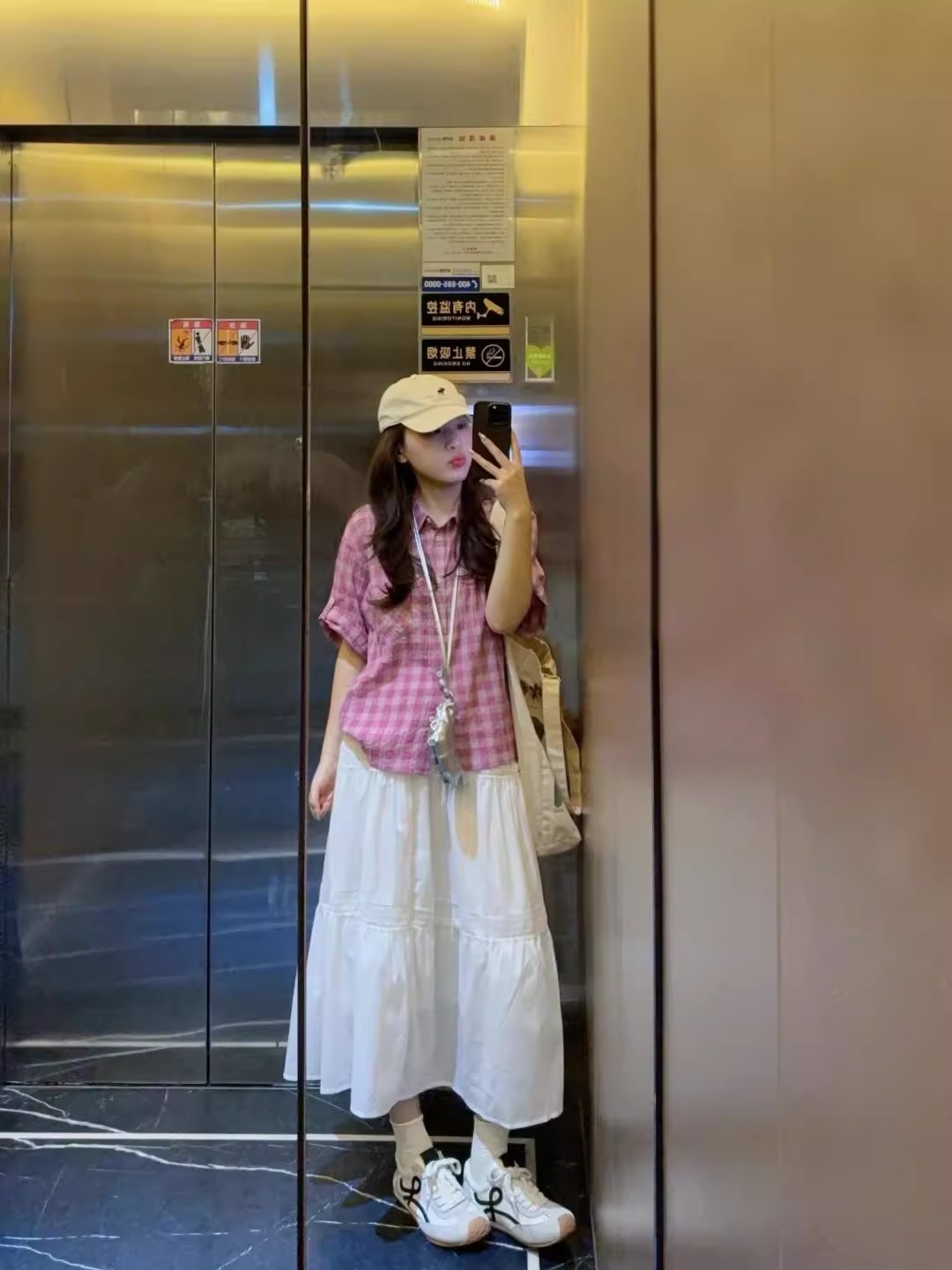 초여름 코디 전체 집합 빅 사이즈 마이크로 지방 mm 핑크색 격자 무늬 셔츠 반신 스커트 연령 감소 고급 투피스 슈트 여성