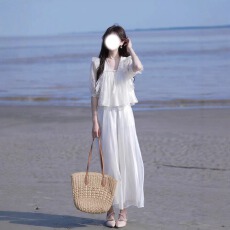 批发夏季穿搭一整套<b class='q'>大码</b>白色<b class='q'>雪纺</b><b class='q'>上衣</b>阔腿裤气质超仙海边度假风套装女