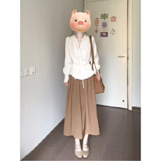 批发秋季穿搭一整套大码<b class='q'>胖</b><b class='q'>mm</b>收腰V领衬衫半身裙温柔漂亮巨好看套装女