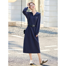 批发海军领<b class='q'>卫衣</b><b class='q'>连衣裙</b>女春季大码胖mm收腰休闲简约高级独特中长款裙子