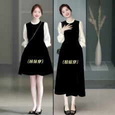 批发法式温柔风假两件长袖<b class='q'>连衣裙</b>女秋季大码胖mm时尚减龄独特漂亮<b class='q'>长裙</b>