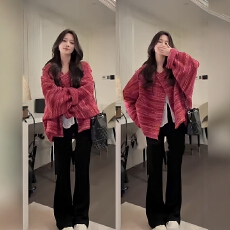 批发早秋穿搭一整套大码胖mm小香风针织外套<b class='q'>蕾丝</b>吊带微喇裤三件套装女