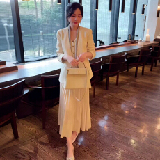 批发秋日穿搭一整套<b class='q'>大码</b><b class='q'>胖</b><b class='q'>mm</b><b class='q'>西装外套</b>马甲百褶半裙轻熟时尚三件套装女