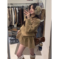 批发秋冬季穿搭一整套<b class='q'>大码</b>胖mm针织毛衣开衫半身裙软糯慵懒休闲套装女