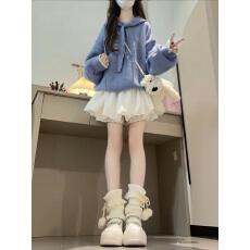 批发秋冬穿搭可爱休闲韩系穿搭系带连帽毛衣休闲裤蕾丝花边短裙套<b class='q'>装</b>