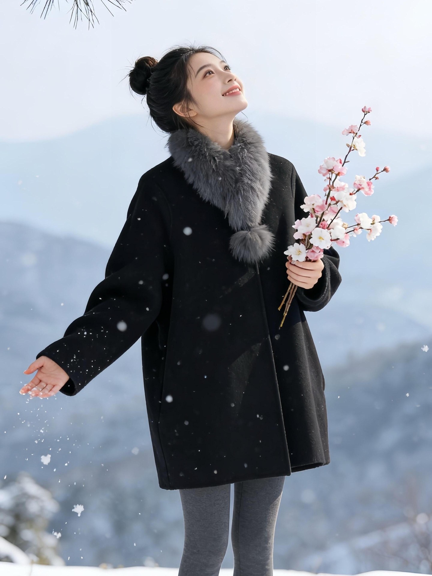중간 길이 루즈핏 모직 여성 코트 겨울 빅 사이즈 지방 mm 검정색 고급 품격 미니멀리즘 보온 모직 코트