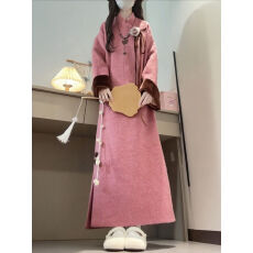 批发冬季穿搭一整套<b class='q'>大码</b>胖mm新中式毛呢外套半身裙独特漂亮粉色装女