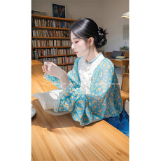 批发法式独特气质泡泡袖<b class='q'>碎花</b><b class='q'>衬衫</b>女春季大码胖mm高级别致休闲小衫上衣