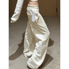 批发针织拼接休闲阔腿裤<b class='q'>春秋</b>季大码胖mm宽松松弛感慵懒米色拖地长裤子