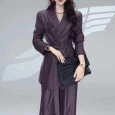批发春季穿搭一整套大码<b class='q'>胖</b><b class='q'>mm</b>收腰系带西装<b class='q'>外套</b>阔腿裤子职业通勤套装女