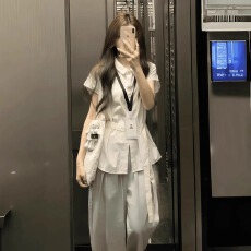 批发夏季穿搭一整套大码<b class='q'>胖</b><b class='q'>mm</b><b class='q'>短袖</b>衬衫半身裙子韩系减龄气质通勤套装女