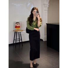 批发春季穿搭一整套大码<b class='q'>胖</b><b class='q'>mm</b><b class='q'>长袖</b>衬衫半身裙子韩系漂亮减龄两件套装女