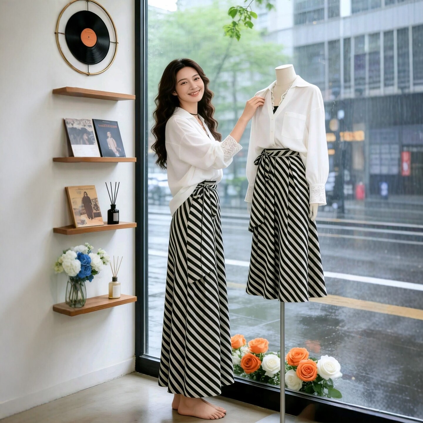 봄 코디 전체 집합 빅 사이즈 지방 mm 레이스 셔츠 체크무늬 반신 스커트 로얄 자매 빛 요리 한 바람 품격 세트 여성