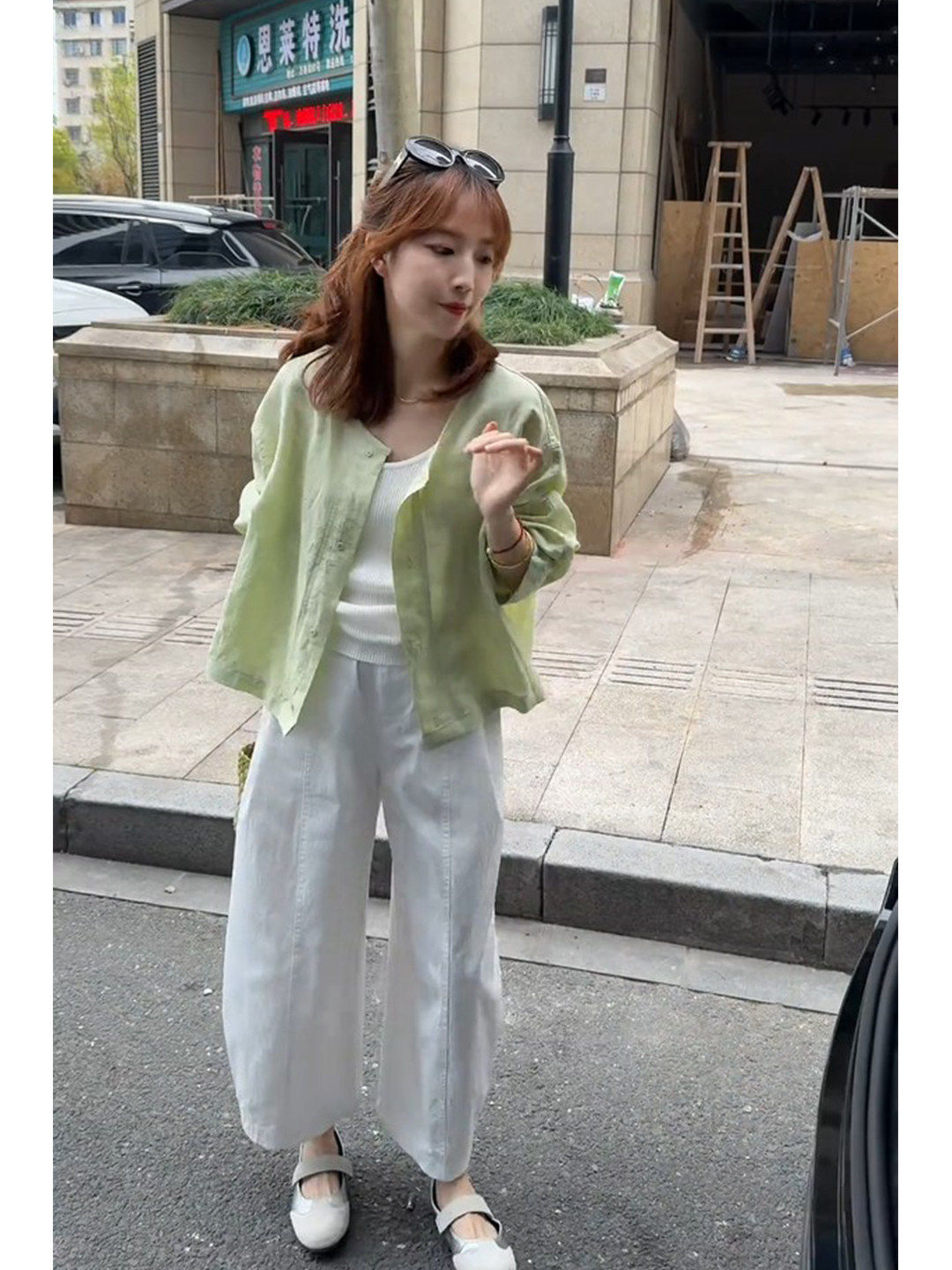 여름 착용 가져 가라. 전체 집합 빅 사이즈 지방 mm 자외선 차단 오픈 가디건 슬립 와이드 레그 팬츠 느슨함 센스 캐주얼 세 조각 세트 여성