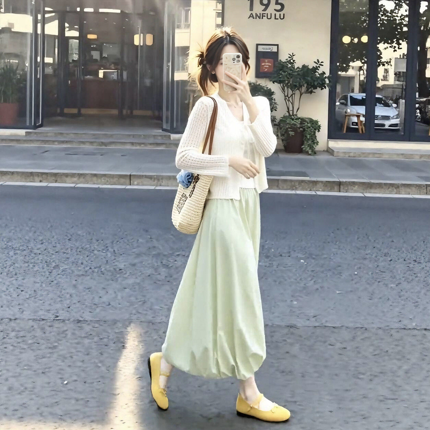 여름 착용 가져 가라. 전체 집합 빅 사이즈 지방 mm 니트 오픈 가디건 조끼 반신 스커트 센 부서 도파민 세 조각 세트 여성