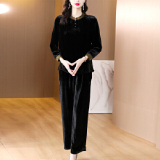 批发丝绒真丝<b class='q'>上衣</b>妈妈真丝绒桑蚕丝2025金丝绒桑蚕丝新款套装女