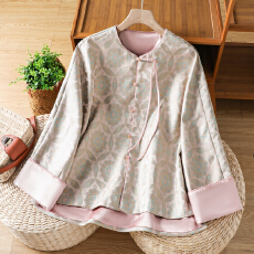 实拍新中式国风改良重工缎面提花盘扣立领长袖显瘦淑女汉服上衣