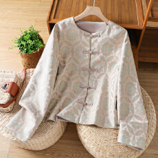 批发实拍新中式<b class='q'>外套</b>高级感仿宋锦短款上衣圆领年轻改良唐装盘扣女秋款