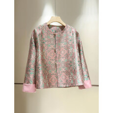 批发<b class='q'>真丝</b>织锦缎新中式外套<b class='q'>女</b>2026春款圆领复古时尚宽松国风提花<b class='q'>上衣</b>