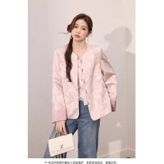 批发大码女装新中式提花圆领外套2026春季<b class='q'>胖</b>mm<b class='q'>无</b>束缚宽松显瘦优雅上衣