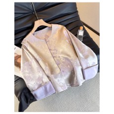 批发新中式国风撞色提花<b class='q'>外套</b>女2026春季高端复古缎面<b class='q'>气质</b>唐装改良上衣