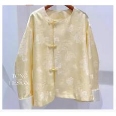 批发国风女装2026春新款高级感新中式宋锦黄色提花盘扣短外套