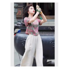 批发高J感巨好看气质穿搭粉色短袖<b class='q'>上衣</b>小衫女新中式国风女装2026新款