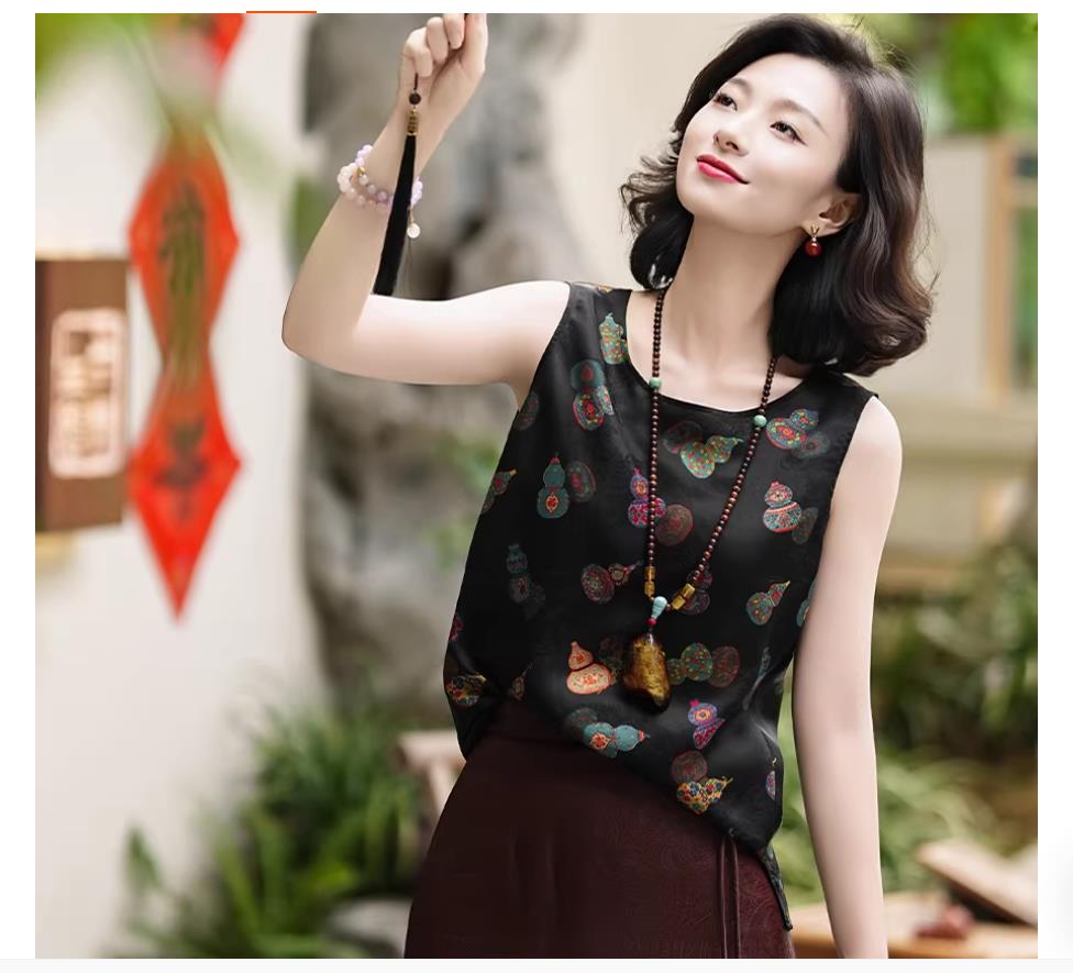 다채로운 조롱박 비 레거시 붉은 구름 실 24 남 쌀 뽕나무 누에 실크 시앙 곡물 검정색 조끼 작은 셔츠 2026 새로운